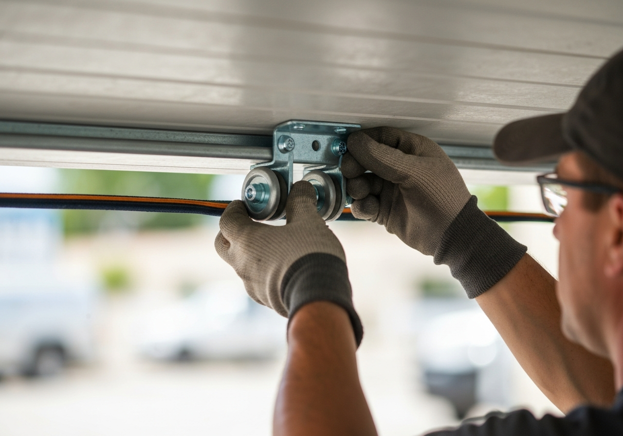 Installing garage door parts on overhead track in Gladeview, FL